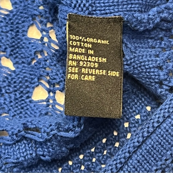 DG2 by Diane Gilman Women's Blue Hooded Organic Cotton Crocheted Cardigan Size 1 - Picture 9 of 12